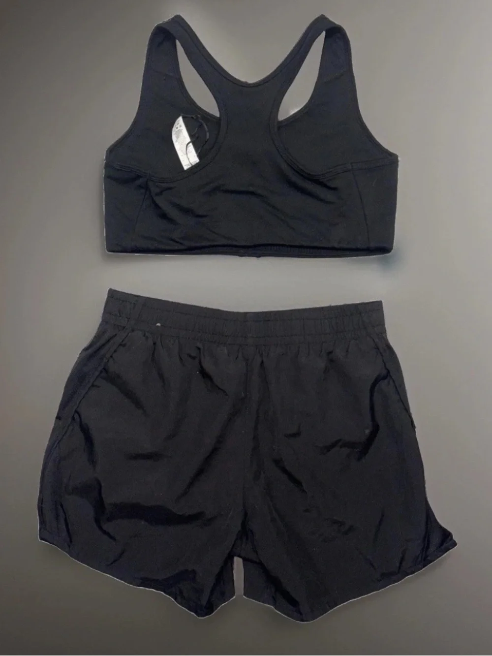 Nike Dri Fit 2Pc Set Center Swoosh Sports Bra Athletic Shorts Black Fits SZ.S - Picture 2 of 9